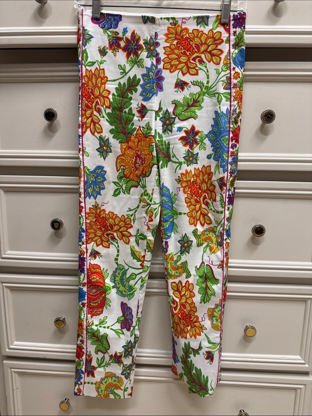 Truth White Floral Print Pants with Red, Green & Blue Accents